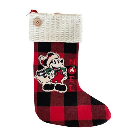 Disney Parks Mickey Mouse Noel Plaid Holiday Christmas Stocking